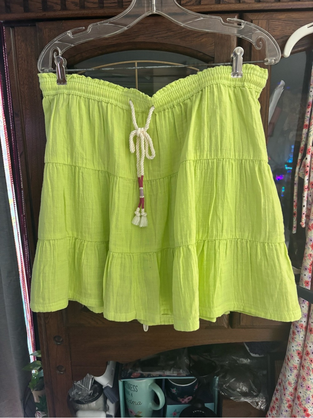 SO Lime Tiered Cotton Skirt with Drawstring